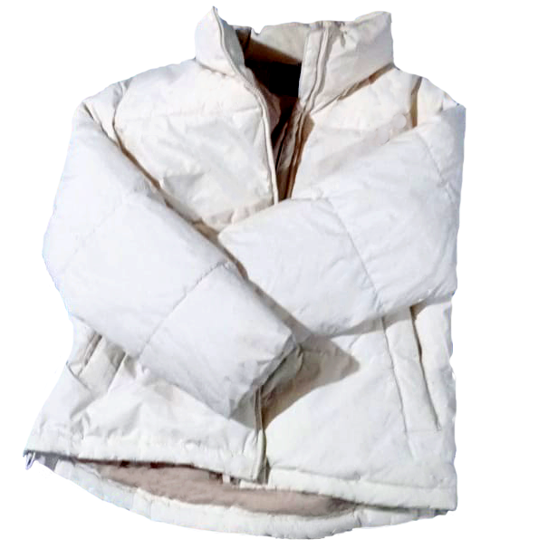 Casaca puffer blanco hueso con interior beige – (Talla M)