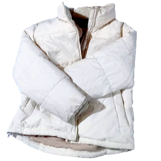 Casaca puffer blanco hueso con interior beige – (Talla M)