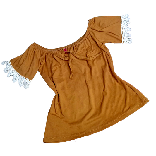 Blusa de terciopelo mostaza con bordados – (Talla S/M)