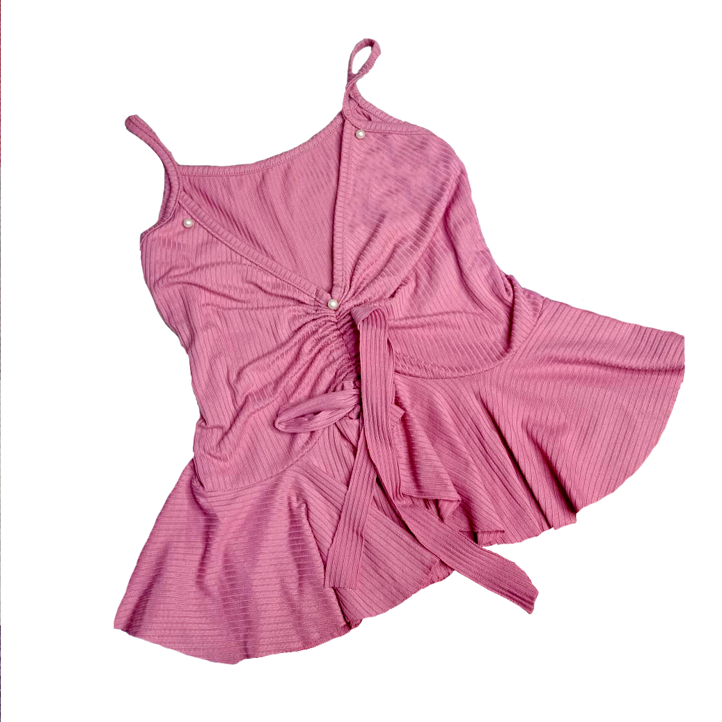 Blusa rosa palo con fruncido y lazo – (Talla S)