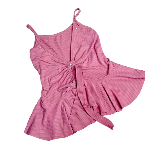 Blusa rosa palo con fruncido y lazo – (Talla S)