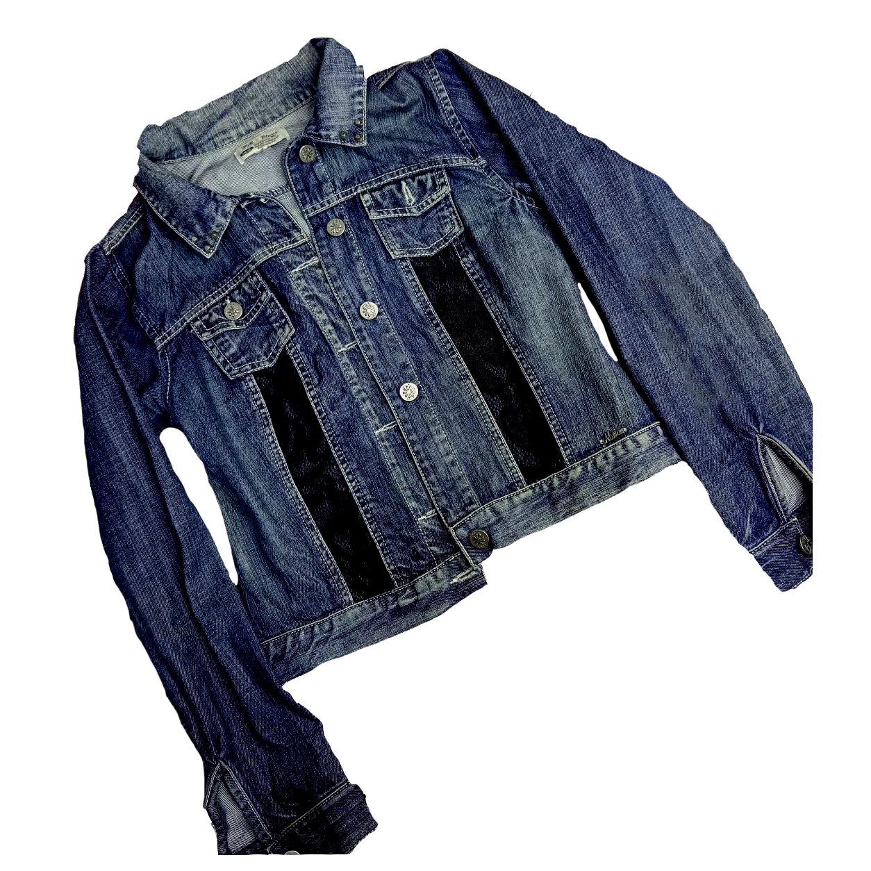 Casaca Jean Azul Oscuro con Franjas Negras – Talla M