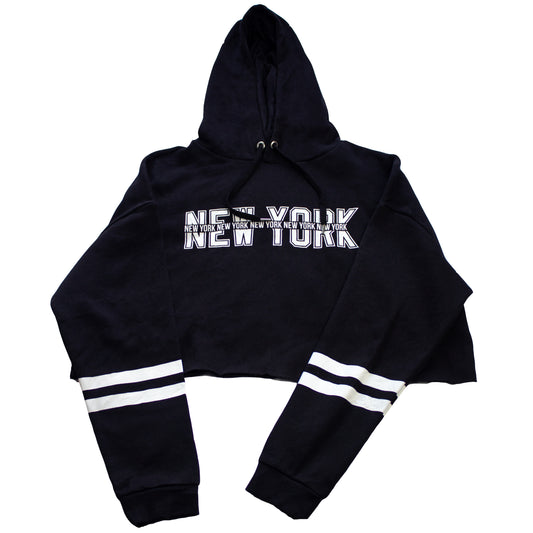 Polera crop"H&M" New York corto negro -(Talla M)