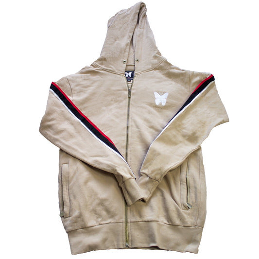 Polera Beige con Rayas Tricolor y Mariposa -(Talla S)