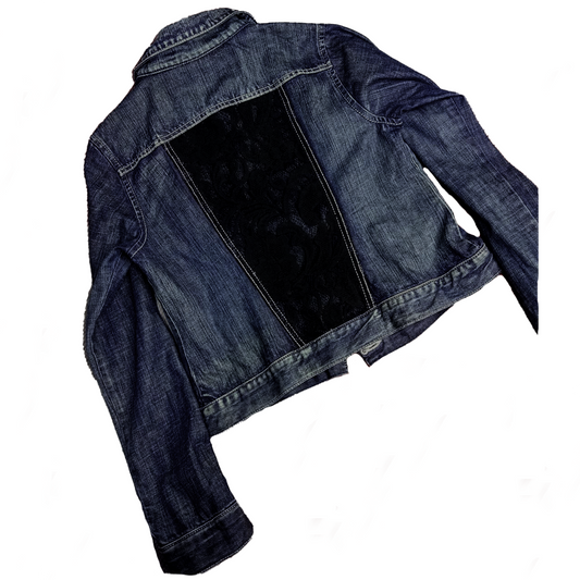 Casaca Jean Azul Oscuro con Franjas Negras – Talla M